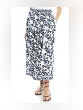 Max Studio Natural White and Blue Floral Midi Maxi Skirt size Medium